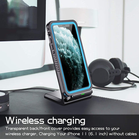 Compatible with iPhone 11 Waterproof Case, Full-Body Rugged Bumper Sealed Cover, Shockproof Dustproof Case (Blue/Clear)