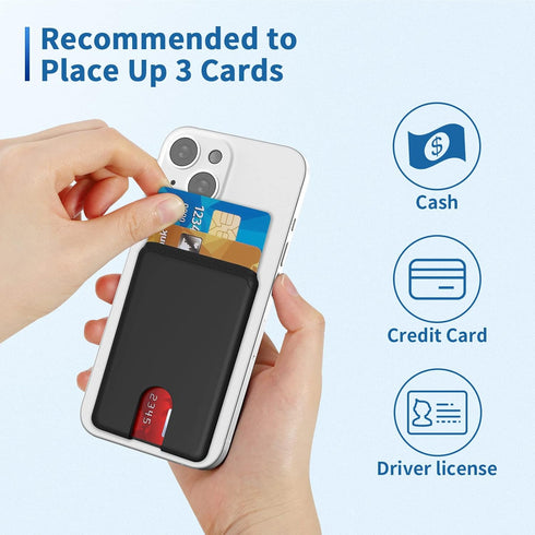 Senose Phone Card Holder - Silicone Anti Slip Out Wallet Stick On for iPhone 13/12 Pro Max (3 Pack, Black)