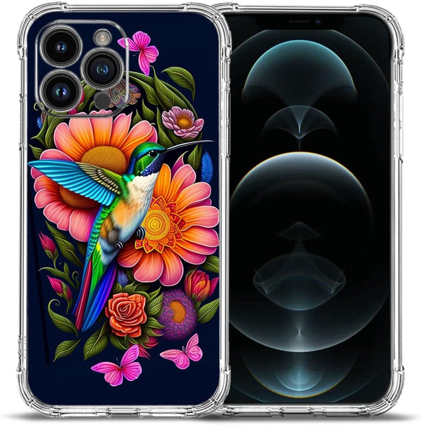 iPhone 12 Pro Max Case with Hummingbird Butterfly Flowers Drop Protection, Shockproof TPU Full Body Protective Cover