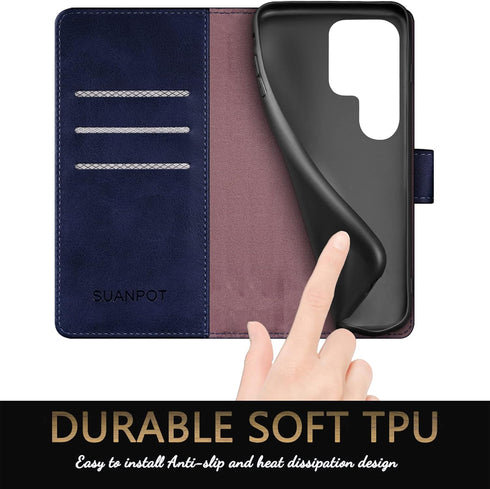 SUANPOT Samsung Galaxy S22 Ultra Wallet Case with RFID Blocking, Flip Folio Book Phone Case, Shockproof Cover for Women