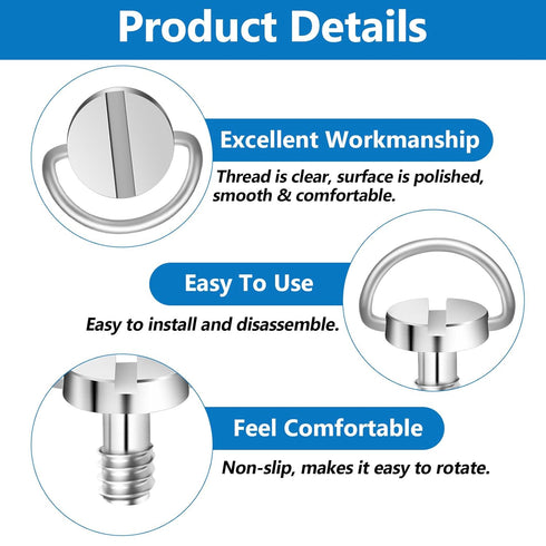 5 Pcs 1/4" Camera Tripod Screw, Stainless Steel Thread D-Ring Quick Release Camera Screws