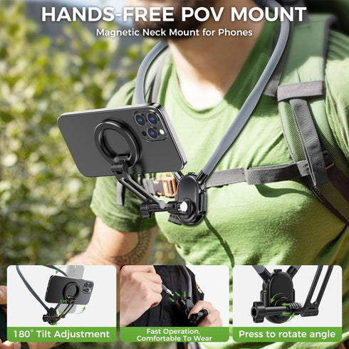 SENWOW 17 16 15 14 13 Insta360 Magnetic Neck Phone Holder, Neck Mount for Cell Phone Hands Free POV/Vlog Selfie Mount