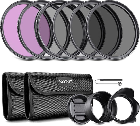 NEEWER 58mm ND Lens Filter Kit: UV, CPL, FLD, ND2, ND4, ND8, Compatible with Canon Nikon Sony DSLR Cameras