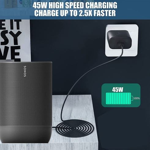 45W Charger for Sonos Move Bluetooth Speaker, Compatible with Sonos Move USB Type C Wall Travel Charger (6.5Ft)