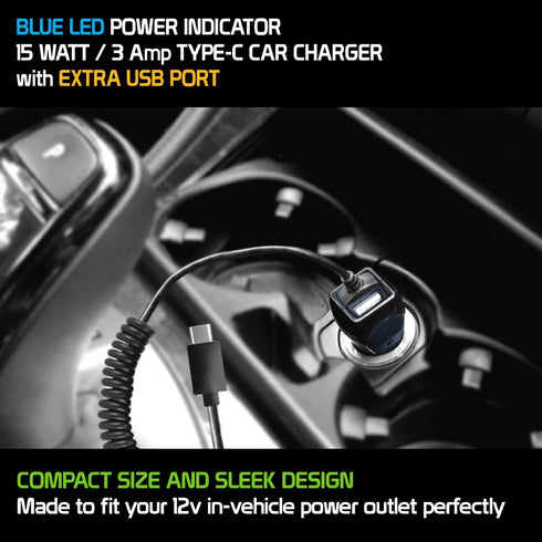 Cellet High Powered 3Amp, Fast Charging 15Watt, Dual USB Port Car Charger with 4ft Long Type-C Cable Compatible for BlackBerry Keyone/Essential Phone