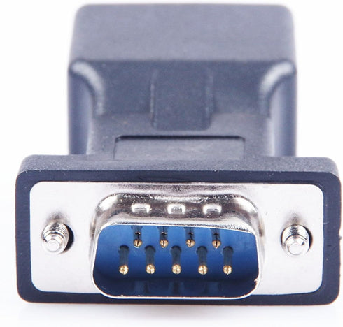 DB9 RS232 COM Male Port to RJ45 Female Connector, DB9 Serial Port Extender to LAN CAT5 CAT6 Ethernet Adapter