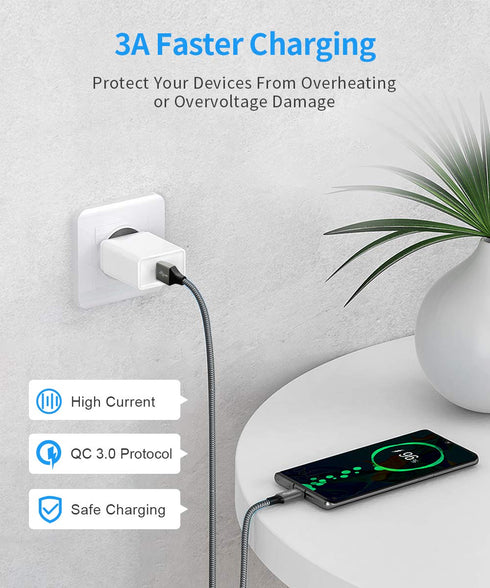 etguuds USB C Cable 5-Pack (3/3/6/6/10 ft) Fast Charging Type C Charger for iPhone 15, Samsung Galaxy