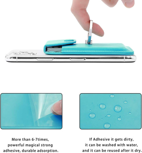 Cell Phone RFID Ring Stand Wallet for iPhone Android - Adhesive Credit Card Holder, Green