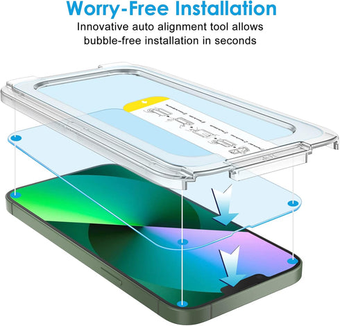 JETech One Touch Install Screen Protector for iPhone 13/13 Pro 6.1-Inch, Full Coverage Tempered Glass Film, Auto Alignment Tool Kit, HD Clear, 2-Pack
