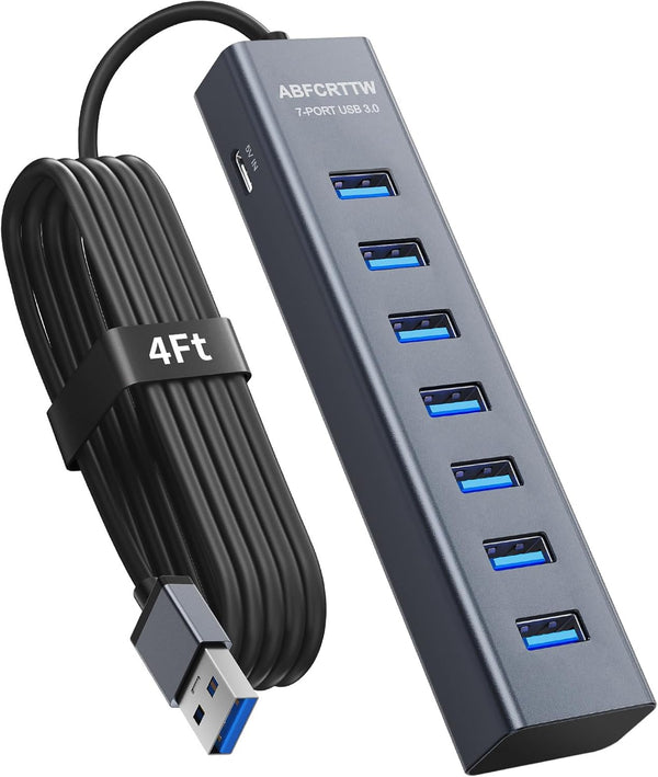 ABFCRTTW 4Ft 7-Port USB 3.0 Hub for Desktop - Aluminium USB Extender Hub