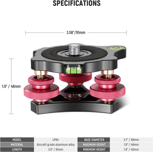 NEEWER Tripod Head Leveling Base Camera Leveler, Aircraft Grade Aluminum Alloy, 3 Axis Tri Wheel Head