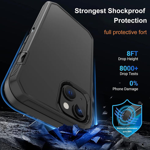 Annymall for iPhone 14 Case with 2 Screen Protector, Heavy Duty Shockproof Dropproof Dust Proof Full Body Rugged 3-Layer Military Tough Durable Protective Cover for Apple iPhone 14 6.1" (Black)