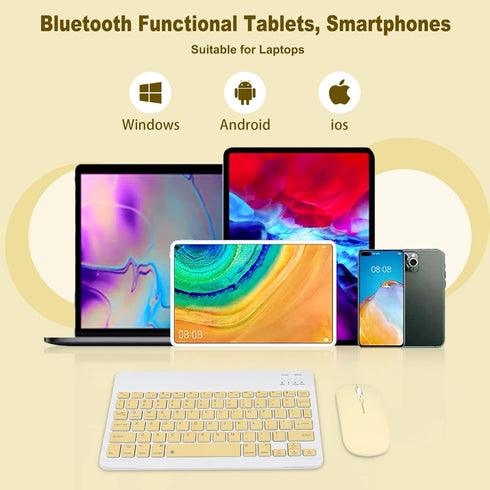 Super Space Wireless Bluetooth Keyboard and Mouse Combo, Ultra-Thin 2.4 GHz for iPad Pro/Air and Other Devices, Yellow