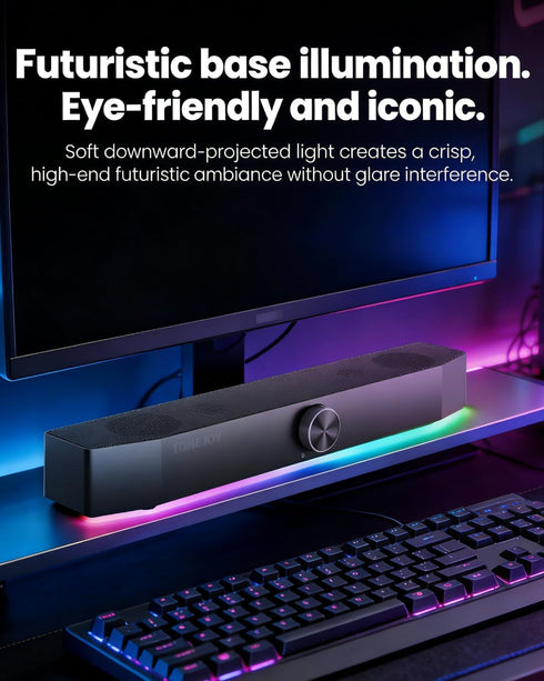 TONE JOY 2.0 3.5mm Computer Speakers for Desktop, Channel PC Speakers with Bottom Glow LED Light, Clear Sound Soundbar