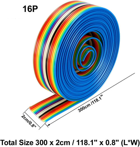 uxcell Flat Ribbon Cable, 16P Rainbow IDC Wire, 1.27mm Pitch, 3 Meters Long