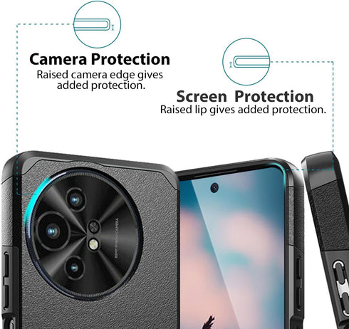 TJS TCL 50 XL 5G Case, with Tempered Glass Screen Protector, Dual Layer Hybrid Shockproof - Black