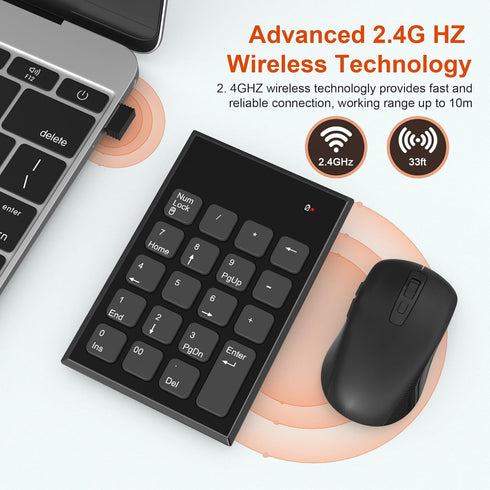 Wireless Number Pad and Mouse Set, 19 Keys Portable Ultra Slim 2.4GHz USB Keypad and Adjustable DPI Silent Mouse