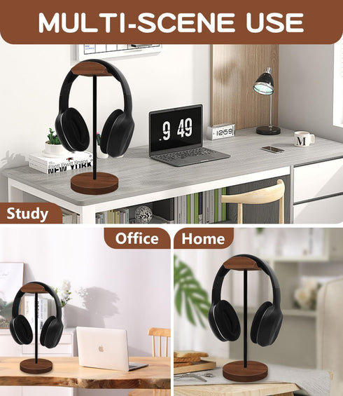 Headphone Holder Stand for Desk, Wood and Metal Gaming Holder with Solid Wooden Base for All Headsets