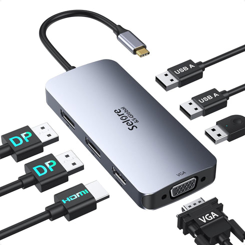 USB C Docking Station Dual Displayport, Selore Laptop Docking Station with Dual Monitor, USB C Hub with 2 DP, HDMI,