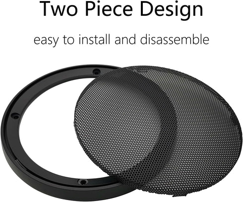 6" Black Speaker Grill Covers, Car Subwoofer Guard Protector, ABS Plastic Frame with Metal Mesh - 2Pcs