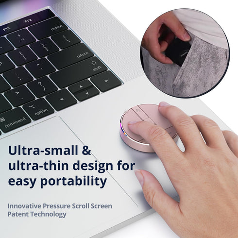 Stylish Mini Round Mouse with Pressure Sensing Reel, Ultra Portable Wireless Connectivity: Wired, 2.4G, Dual Bluetooth,