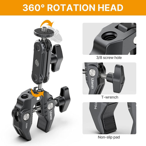 R094 Super Clamp Multi-Functional Camera C Clamp Mount, 1/4" Ball Head Monitor Mount for Video Shooting