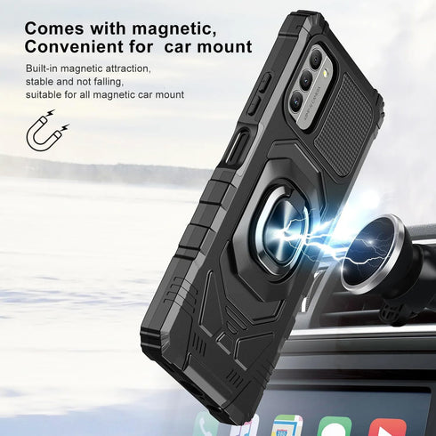 TJS Compatible for Nokia G100 Case (N150DL)/Nokia C300 Case (N155DL), with Tempered Glass Screen Protector, Metal Ring Magnetic Support Kickstand Heavy Duty Protection Phone Case (Green)