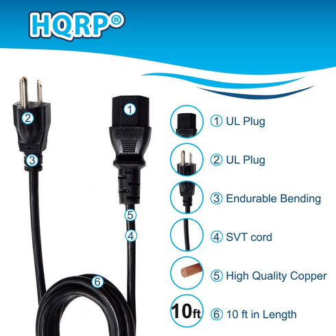 HQRP 10ft AC Power Cord for ION Block Rocker, Block Party, Live, Job Rocker, Pathfinder Explorer Bluetooth Speaker, UL