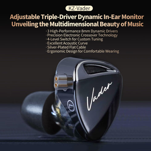 KZ Vader Triple Driver HIFI IEM Music Earphone, Wired Sport Earbud Headphones with 4 Tuning Levels, Balanced Version,