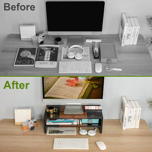 2 20 Inch 2 TEAMIX Tiers Desktop Monitor Stand Riser Printer Stand with Storage Small TV Riser Laptop Wooden Desk