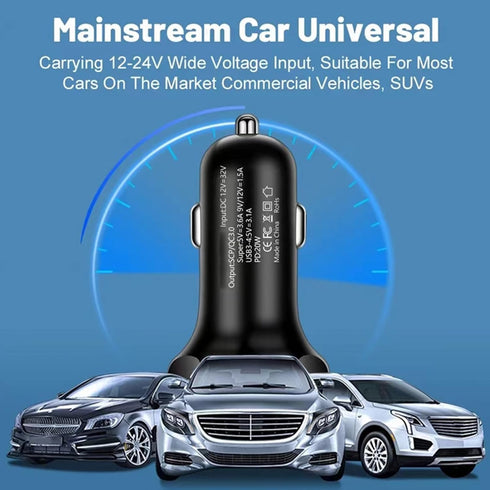 Super Fast Charge USB C Car Phone Charger Adapter, 6 in 1 with Voltage Display, 250W Multi Port Cigarette Lighter for