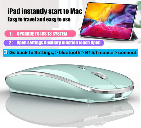 Rechargeable Bluetooth Mouse Wireless for iPad Pro, iPad Air, Mac, MacBook Pro, MacBook Air, Laptop, Chromebook,
