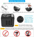 Universal Travel Power Adapter with High Speed 2.4A USB, 3.0A Type-C, Worldwide AC Outlet Plugs, Black