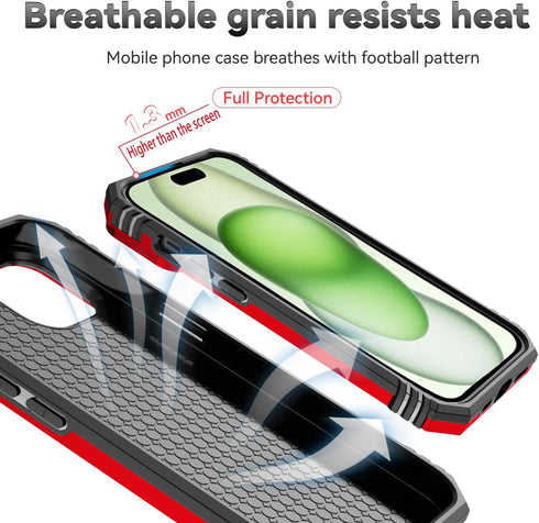 SunStory iPhone 15 Plus Case, Red with HD Screen Protector, Slide Camera Cover & Rotated Ring Kickstand, Military-Grade