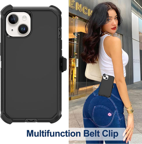 iPhone 12 Mini Heavy Duty Rugged Case with Belt Clip Holster & 2X Screen Protector - Shockproof, Dust-Proof (Black)