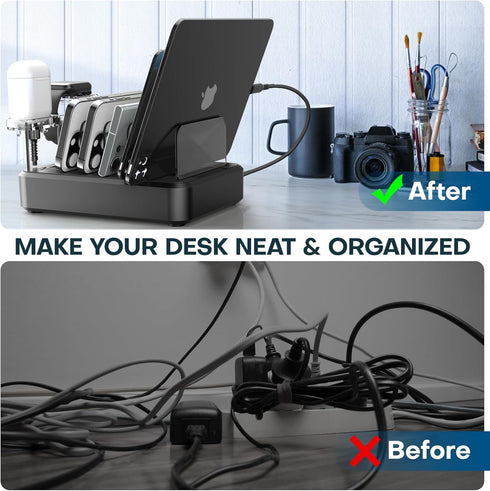 Charging Station for Multiple Devices - 75W 6 Port Charger with 3 PD 20W USB C Fast Charging Ports