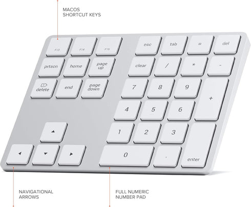 Satechi Bluetooth Extended Numeric Keypad, Slim Rechargeable 34-Key Numberpad for MacBook Pro/Air, iPad Pro