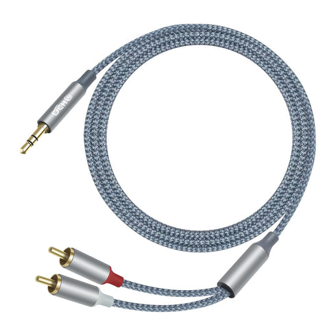 3.5mm to RCA Audio Cable 4ft 2 Male RCA Aux Cord Adapter Headphone Jack Y Splitter for Speaker Stereo Car Subwoofer TV MP3 Laptop Amplifier with Nylon Braided Wire Gold Plated Plug Red White