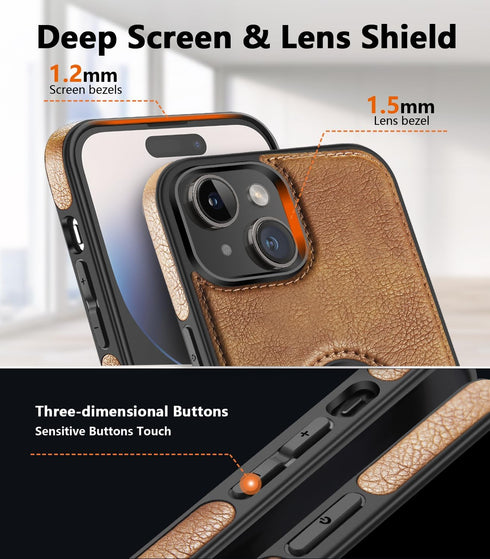 Luxury Leather Business Phone Case for iPhone 15 (2023, 6.1”) - Ultra Slim, Scratch Resistant, Anti-Slip (Brown)