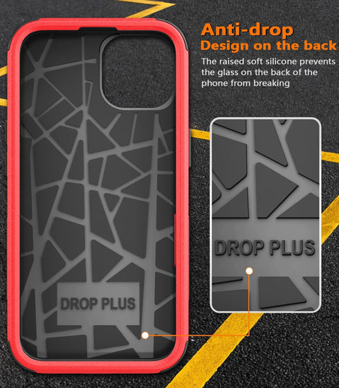 Diverbox Heavy Duty iPhone 15 Case (Red) - Shockproof, Dropproof, with Tempered Glass Screen Protector, 6.1 inch.