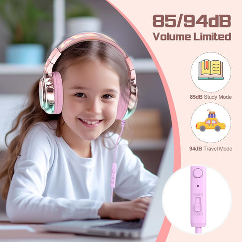 QearFun Kids Headphones with Microphone - Wired Headphones for Kids with Volume Limit, Sharing Jack, Foldable for iPad