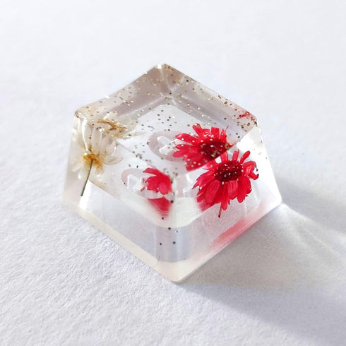 Custom Resin Artisan Escape Keycaps (OEM, R4) for Cherry MX Gaming Mechanical Keyboards, Transparent Flower