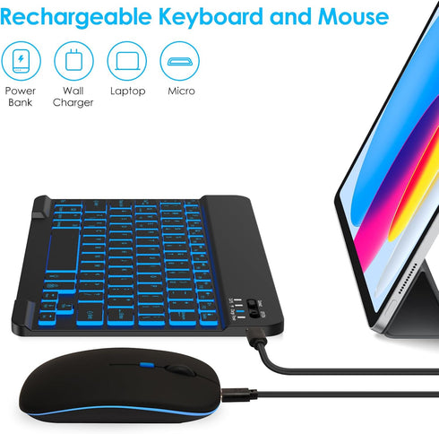 LAMA 7 Colors Backlit Bluetooth Keyboard and Mouse, Ultra-Slim Wireless for iPad, iOS, Windows & Android