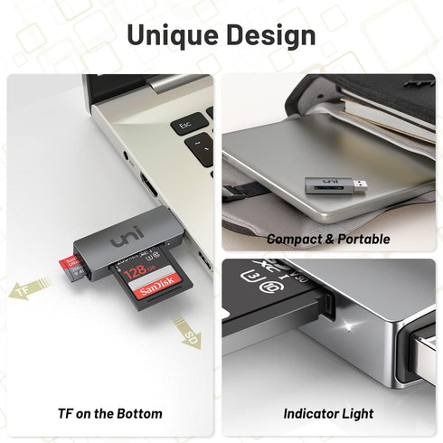 uni SD Card Reader, USB 3.0 Adapter for SD/Micro SD/TF/SDHC/SDXC/MMC Cards, Compatible with Mac, Windows, Linux