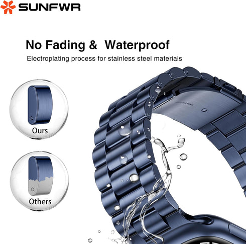 SUNFWR Stainless Steel Watch Band, Dark Blue 42mm/44mm for Apple Watch Series 9/8/7/6/5/4/3/2/1/SE, Adjustable