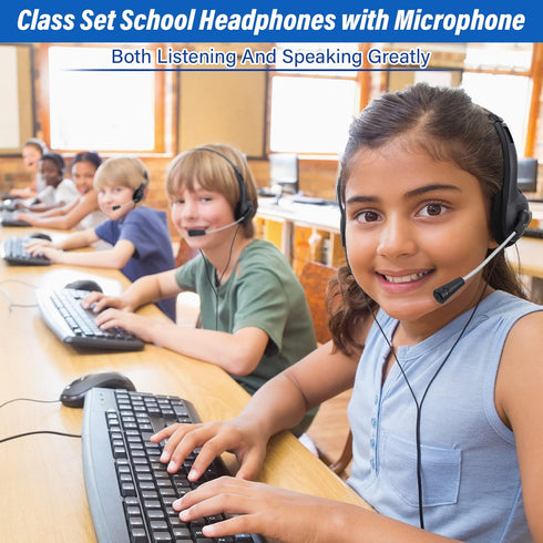 Yunsailing 30 Pack Kids Headphones with Microphone, Lightweight Adjustable Earphones, 3.5 mm Jack
