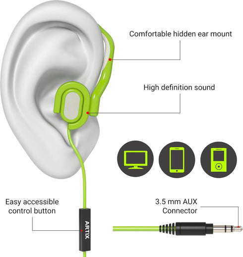ARTIX XJR Sport Workout Earbuds - Lightweight, sweat-proof in-ear headphones with mic for running, travel, and exercise