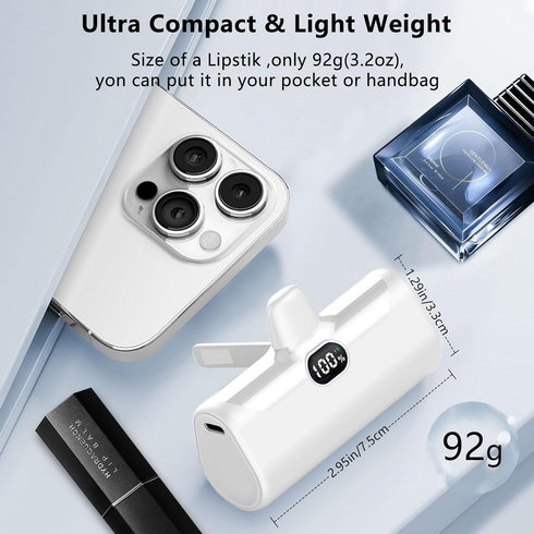 LUCKYDUO iPhone,5000mAh Pack 14/13/12/11/XR/SE/8/7 Mini Portable Charger for Ultra Compact Small Power Bank Built