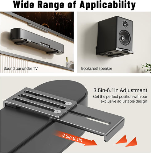 BYMECOST 3.3"-6.1", 40 lbs, Universal Soundbar Wall Mount Bracket, Metal Soundbar Shelf Compatible with Depth from