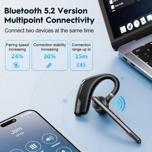New bee Bluetooth Headset Wireless Earpiece with 500mah Charging Case, 80h Playtime and Noise Cancelling